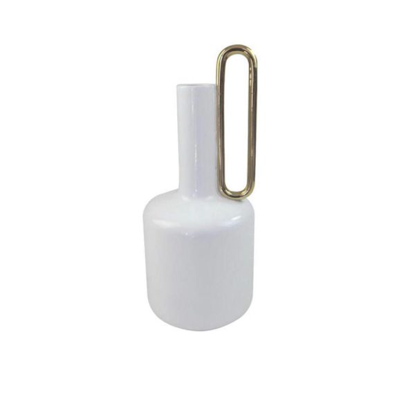 VASO CERAMICA BRANCO E DOURADO VALENCE GDE