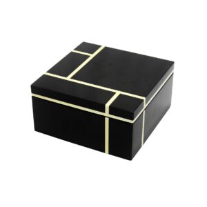 Caixa Madeira  Preta e Creme Quadrada