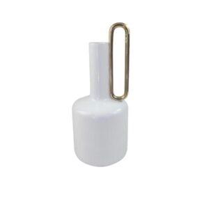 Vaso Cerâmica Branco e Dourado Valence