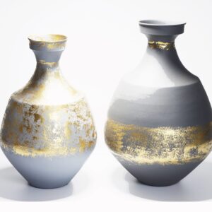 Vaso Ornato Cinza e Dourado