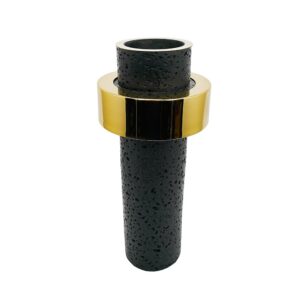 Vaso Resina Preto Anel Dourado Alto