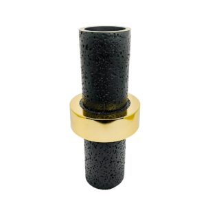 Vaso Resina Preto Anel Dourado Centro
