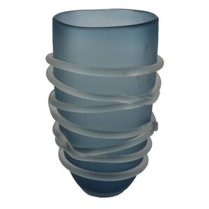 Vaso Vidro Azul com Ondas Brancas