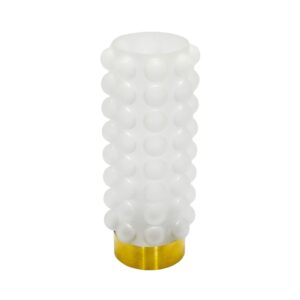 Vaso Vidro Bolas Branco Alto com Detalhe Dourado