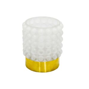 Vaso Vidro Bolas Branco Baixo com Detalhe Dourado