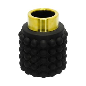 Vaso Vidro Preto Fosco Bolas Detalhe Dourado Baixo