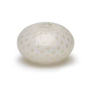Mini Vaso Bola Achatada Branco com Ouro