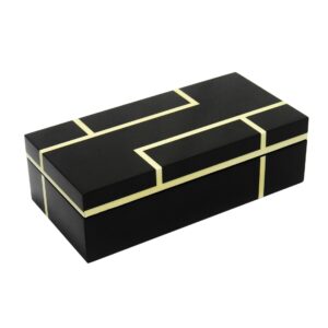 Caixa Madeira  Preta e Creme Retangular
