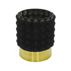 Vaso Vidro Preto Fosco Bolas Baixo Detalhe Dourado